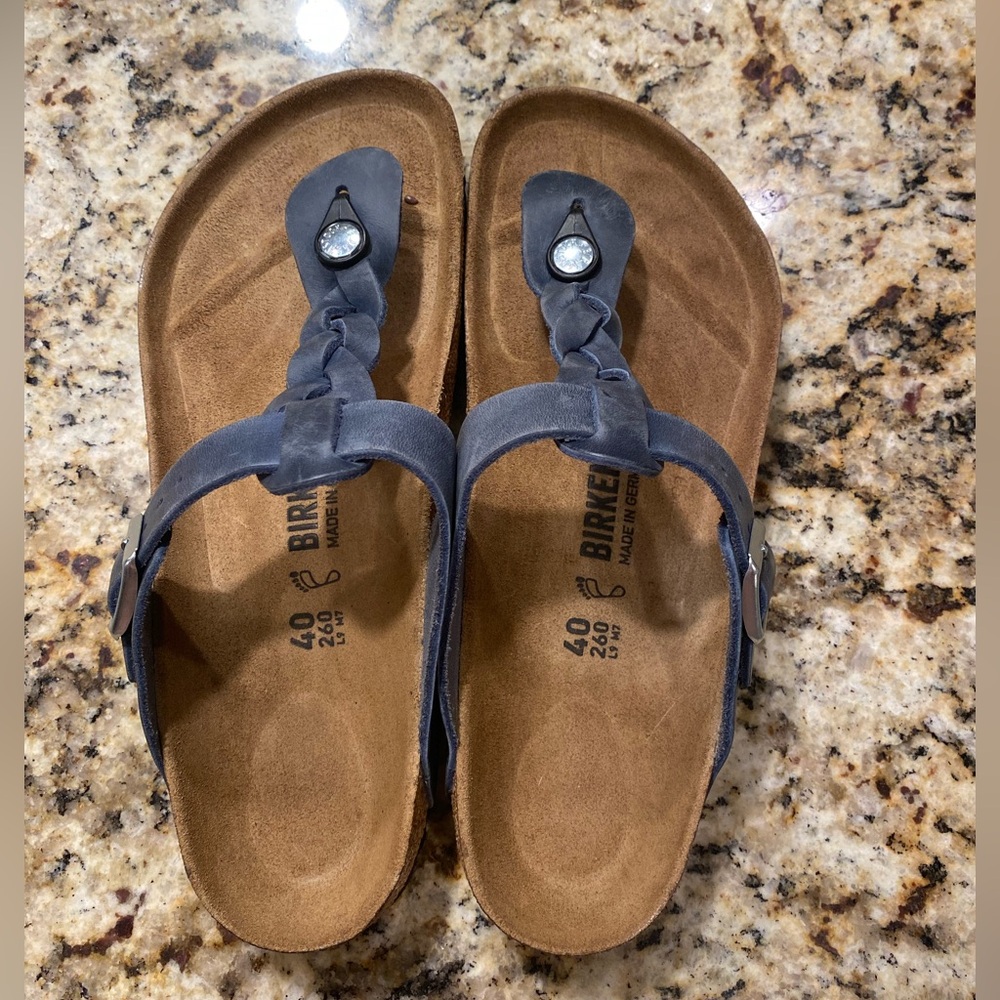 Birkenstock Braided Dusty Blue Leather Gizeh Sandals-EU 40/ US Women Size 9-9.5